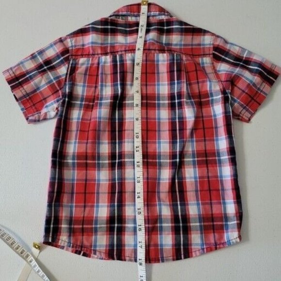 Healthtex Toddler Boy Size 3T Short Sleeve Button Up Plaid Shirt Red Blue - Picture 6 of 7